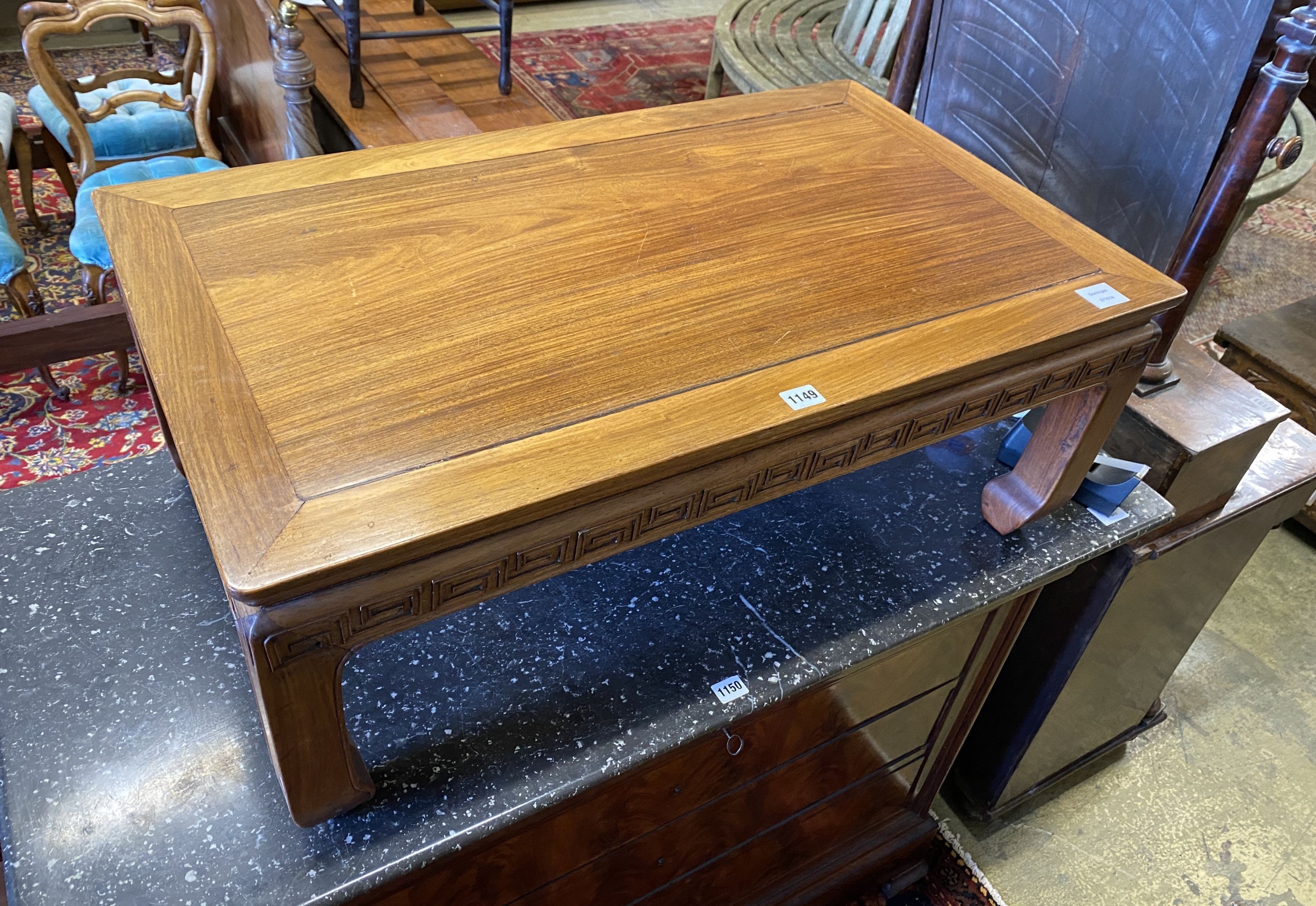 A Chinese rectangular hardwood coffee / occasional table, width 89cm, depth 53cm, height 34cm